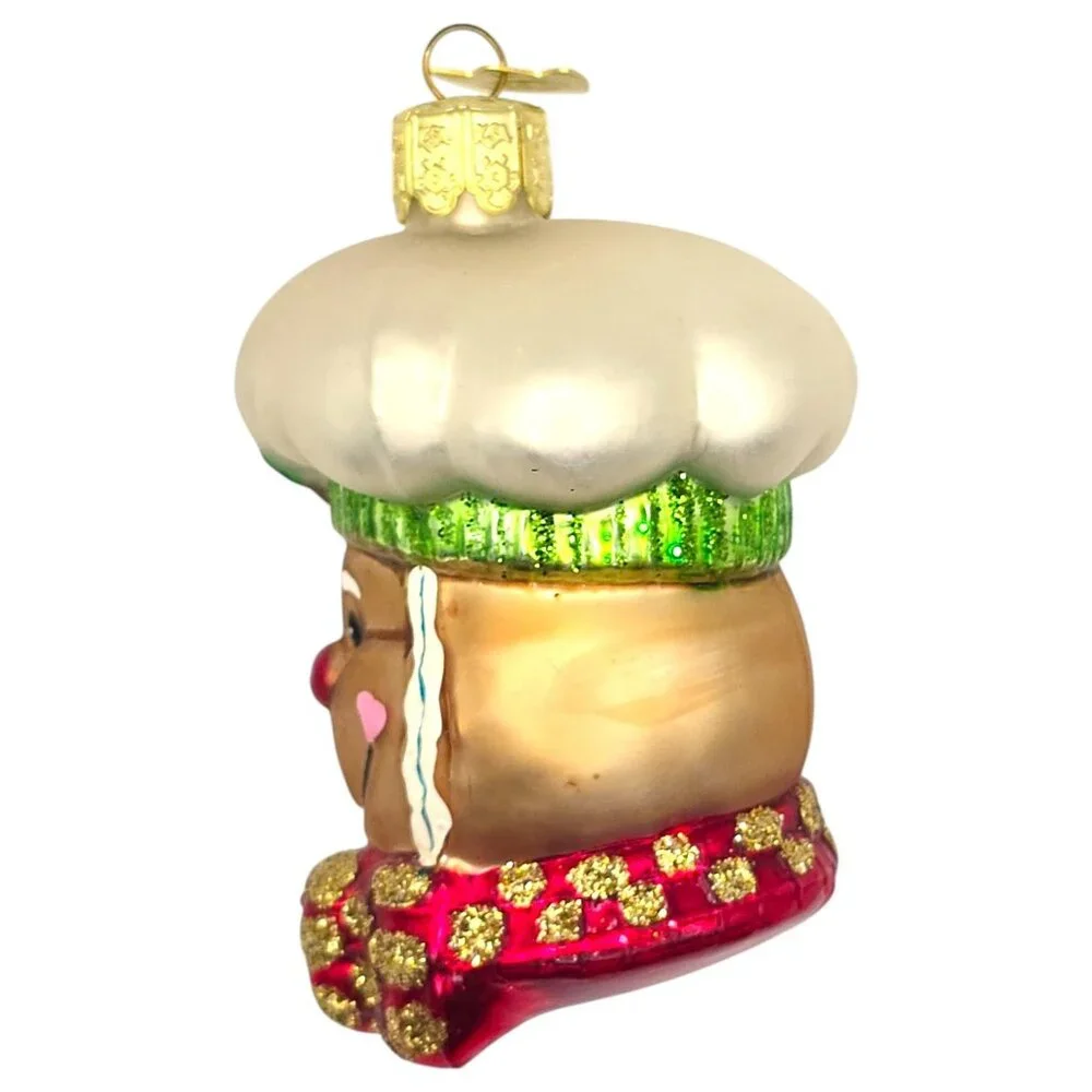 Vtg Kurt S Adler Blown Ginger Bread Man Glass Ornament Chef KSA Glitter Accents